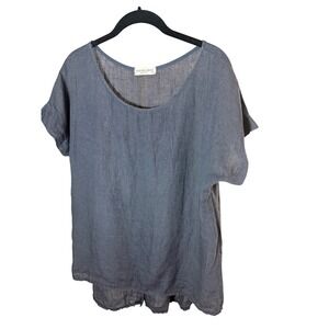 Terzo Millennio Italy 100% Linen Top Women S Slate Blue Gray Scoop Neck